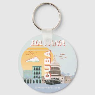 Havana Cuba Vintage Travel Art Keychain