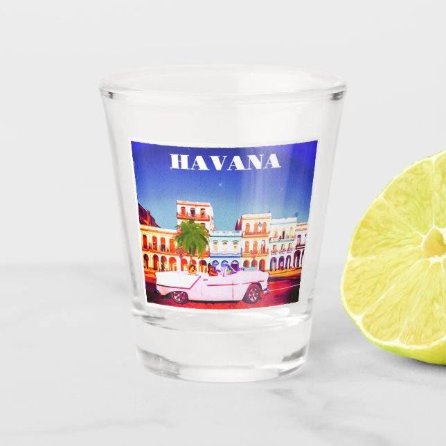 Havana Cuba Watercolor Travel Shot Glass (Front)