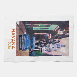 Havana in Cuba - El Capitolo with oldtimer Kitchen Towel