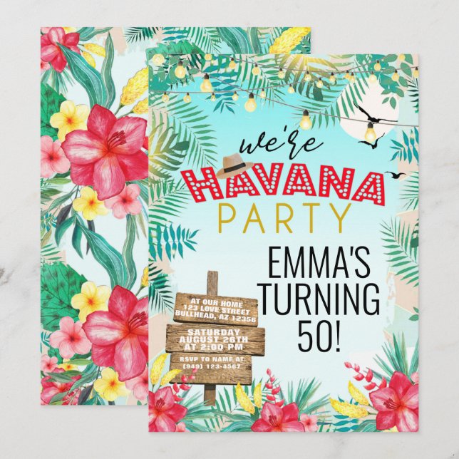 Havana Nights Retro Tropical Floral Invitation (Front/Back)