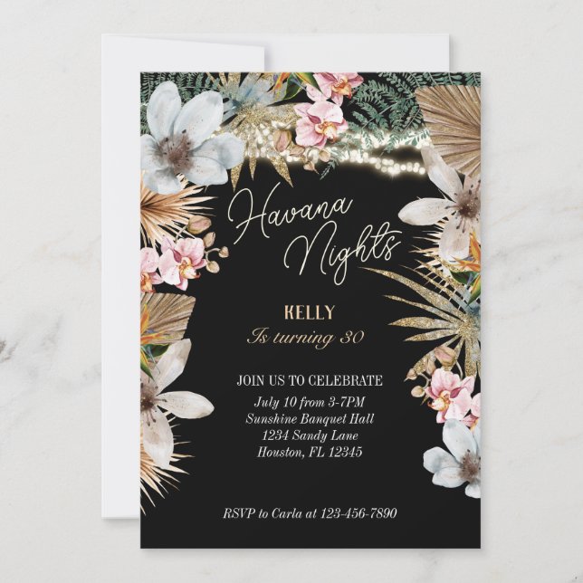 Havana Nights Tropical Floral Cuban 30th Birthday Invitation (Front)
