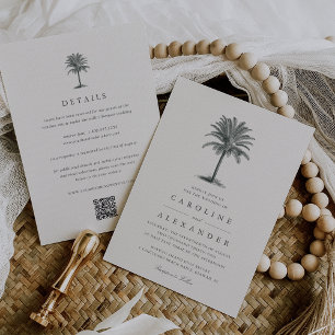 Havana Palm Vintage Palm Tree All in One Wedding Invitation