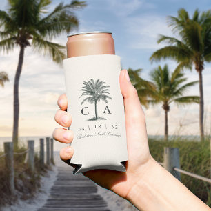 Havana Palm   Vintage Palm Tree Wedding Seltzer Can Cooler
