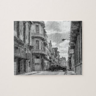 Havana Street Oldtimer Car Cuba Travel Black White Jigsaw Puzzle