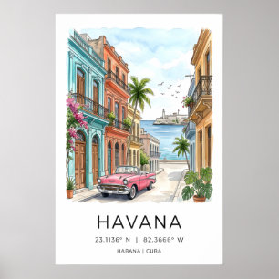 Havana Wall Art Print Classic Car, Pastel Street