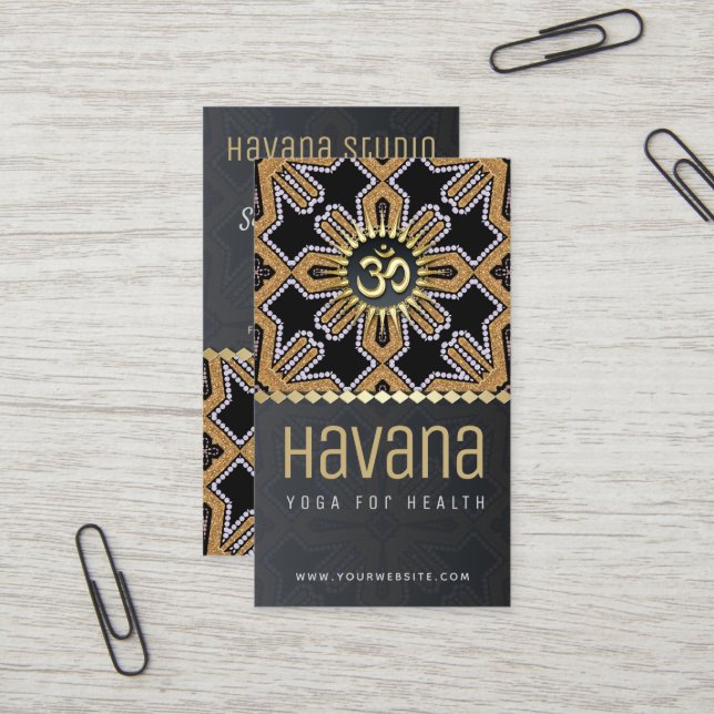 Havana Yoga Studio Black Gold Carte de visite (Devant/Arrière en situation)