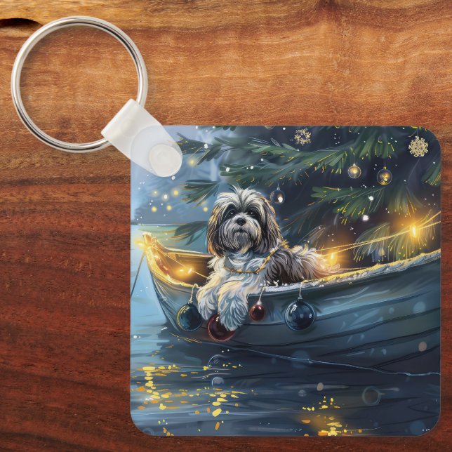 Havanese Christmas Festive Voyage Keychain (Front)