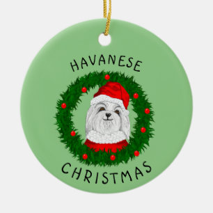 Havanese Christmas Funny Dog Quote Santa In Wreath Ceramic Ornament