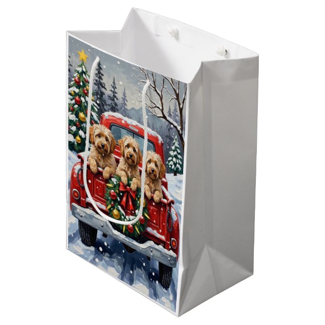 Havanese Christmas Red Truck Holiday Medium Gift Bag (Front Angled)