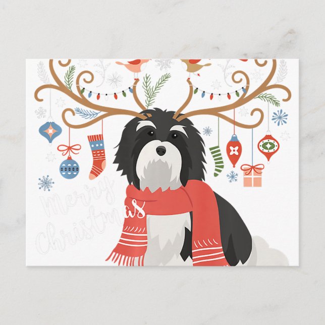 Havanese Christmas Reindeer Dog Premium Postcard (Front)