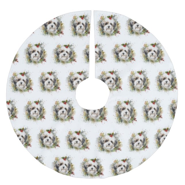 Havanese Christmas Wreath Festive Pup Brushed Polyester Tree Skirt (Front)