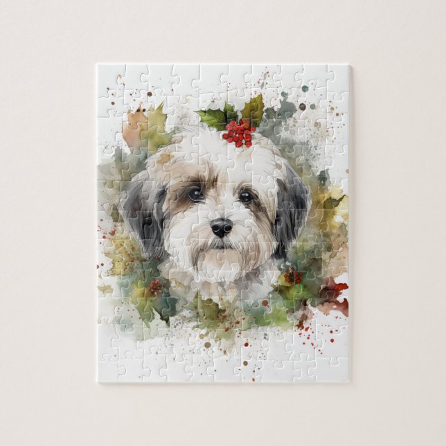 Havanese Christmas Wreath Festive Pup Jigsaw Puzzle (Vertical)