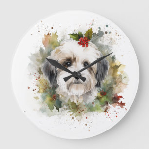 Havanese Christmas Wreath Festive Pup Large Clock