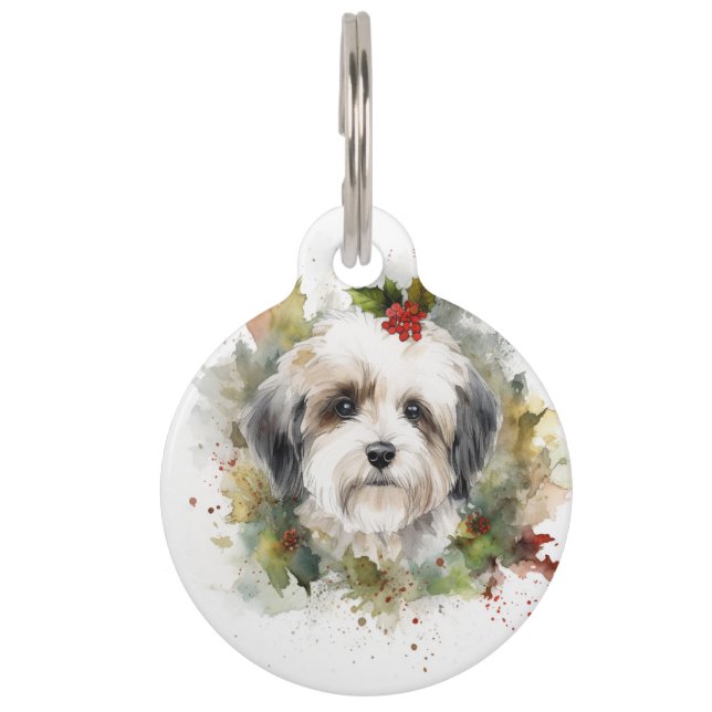 Havanese Christmas Wreath Festive Pup Pet Tag (Front)