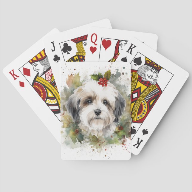 Havanese Christmas Wreath Festive Pup Playing Cards (Back)