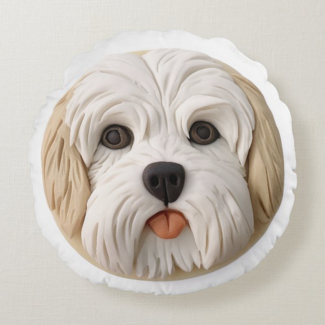 Havanese Dog 3D Inspired Round Pillow (Front)