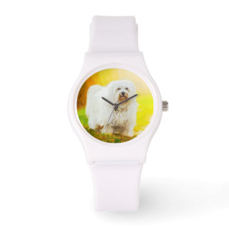 Havanese Dog Bichon Portrait Painting Watch