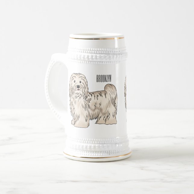 Havanese dog cartoon illustration beer stein (Front Left)