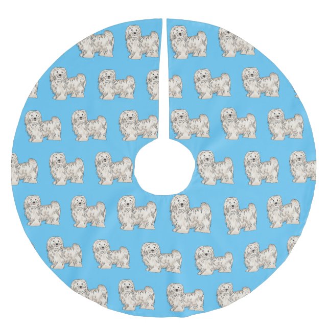Havanese dog cartoon illustration brushed polyester tree skirt (Front)