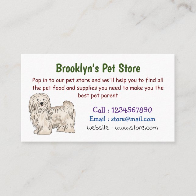 Havanese dog cartoon illustration business card (Front)
