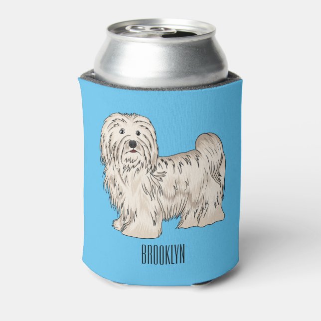 Havanese dog cartoon illustration can cooler (Can Back)