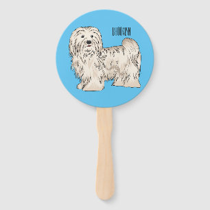 Havanese dog cartoon illustration hand fan