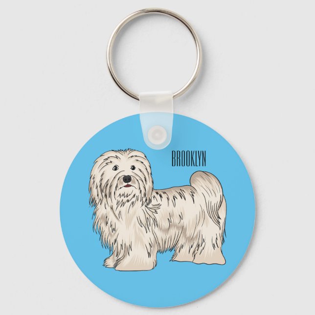 Havanese dog cartoon illustration keychain (Front)