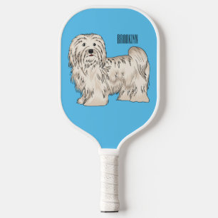 Havanese dog cartoon illustration  pickleball paddle