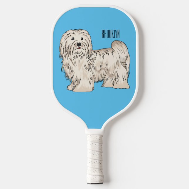 Havanese dog cartoon illustration  pickleball paddle (Front)