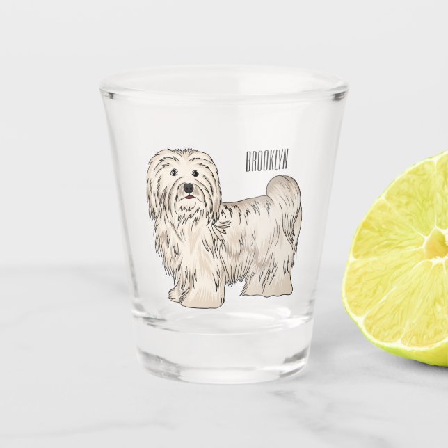 Havanese dog cartoon illustration shot glass (Front)
