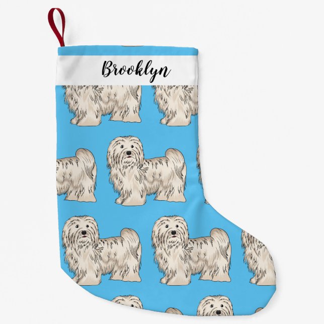 Havanese dog cartoon illustration small christmas stocking (Front)