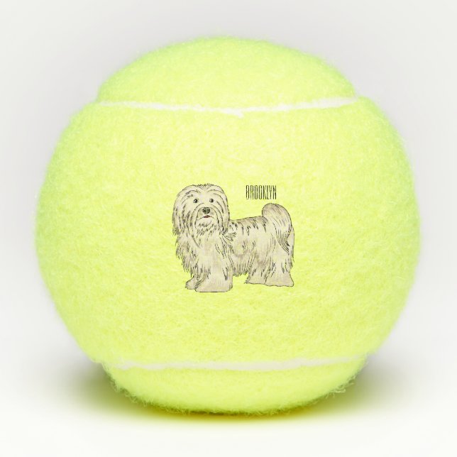 Havanese dog cartoon illustration tennis balls (Front)