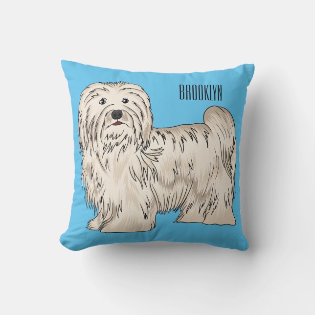 Havanese dog cartoon illustration throw pillow (Front)