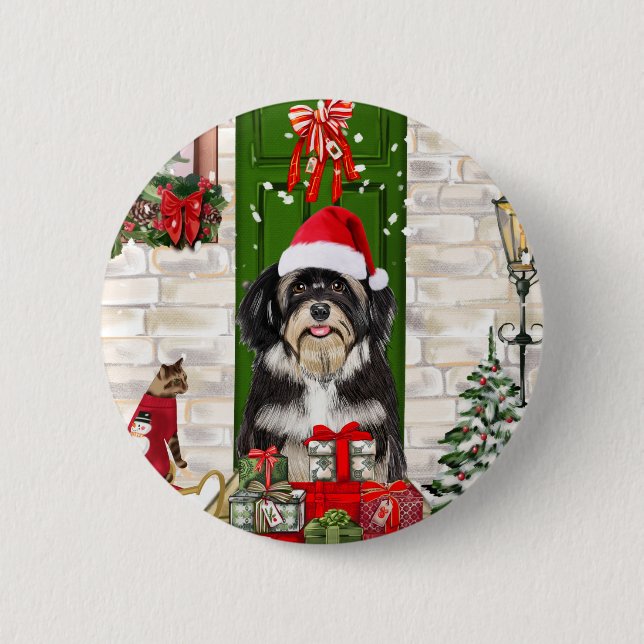 Havanese Dog Christmas   2 Inch Round Button (Front)