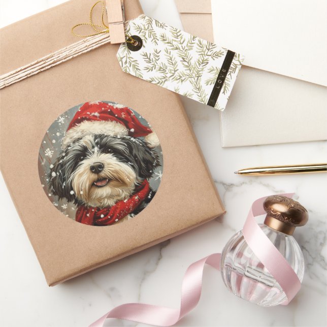 Havanese dog Christmas  Classic Round Sticker (Gifting)