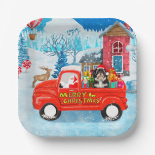 Havanese Dog Christmas Delivery Truck Snow Paper Plate