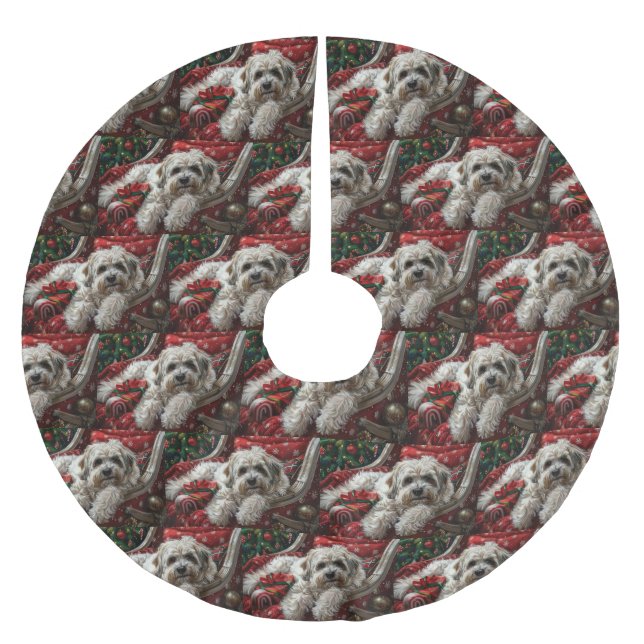 Havanese Dog Christmas Festive Brushed Polyester Tree Skirt (Front)