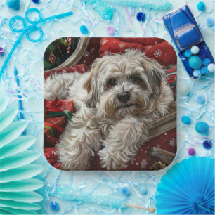 Havanese Dog Christmas Festive Paper Plate