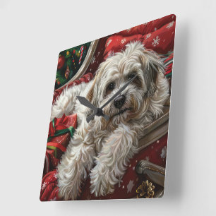 Havanese Dog Christmas Festive Square Wall Clock