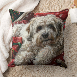 Havanese Dog Christmas Festive Throw Pillow