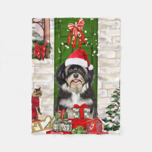Havanese Dog Christmas   Fleece Blanket