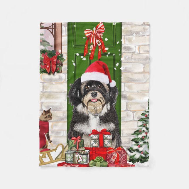 Havanese Dog Christmas   Fleece Blanket (Front)
