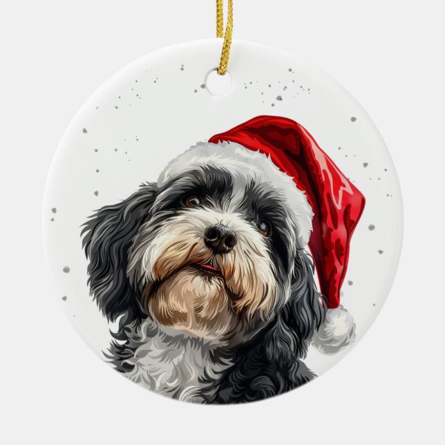 Havanese Dog Christmas Personalized Ceramic Ornament (Front)