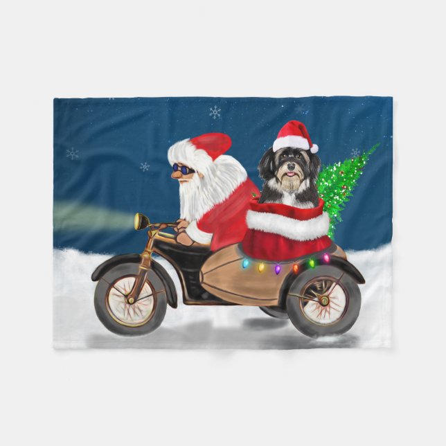 Havanese Dog Christmas Santa Claus  Fleece Blanket (Front (Horizontal))