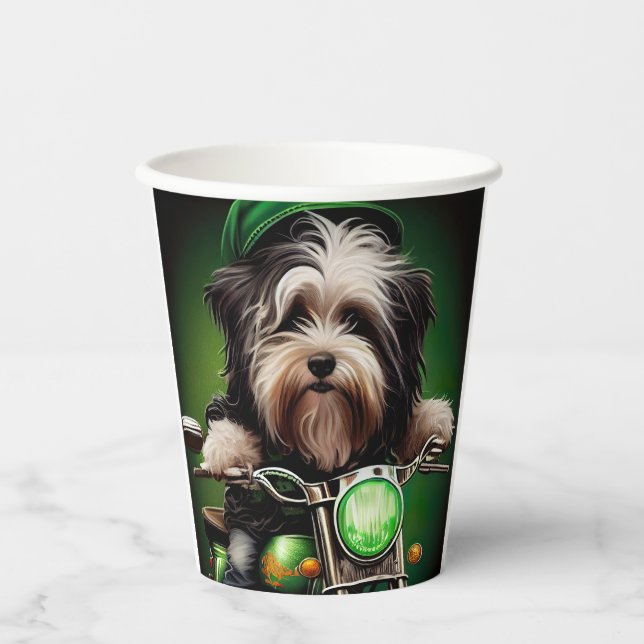 Havanese Dog Driving Bike St. Patrick's Day Paper Cups (Front)