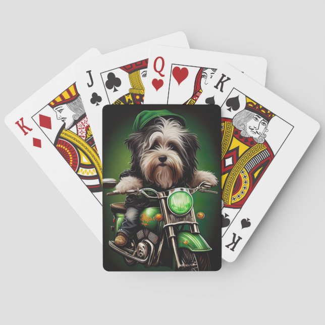 Havanese Dog Driving Bike St. Patrick's Day Playing Cards (Back)