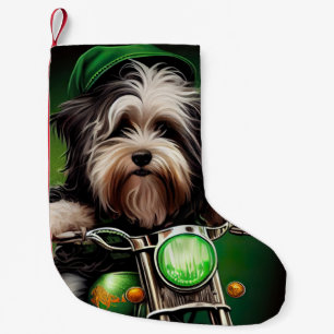 Havanese Dog Driving Bike St. Patrick's Day Small Christmas Stocking