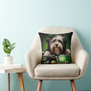 Havanese Dog Driving Bike St. Patrick's Day Throw Pillow