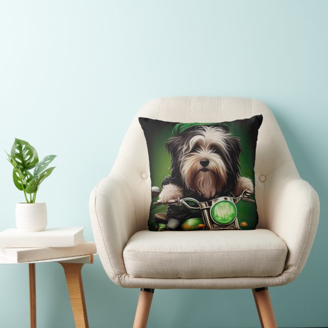 Havanese Dog Driving Bike St. Patrick's Day Throw Pillow (Chair)