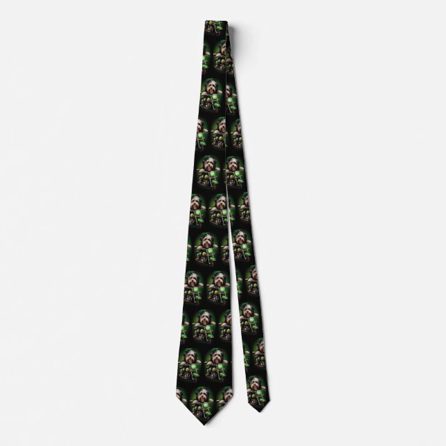 Havanese Dog Driving Bike St. Patrick's Day Tie (Front)